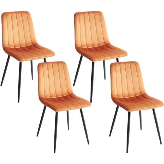 Set of 4 Dining Chairs KALISPELL Velvet Orange