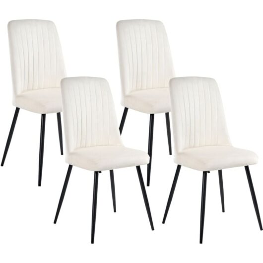 Set of 4 Dining Chairs KIRBY Velvet Off-White