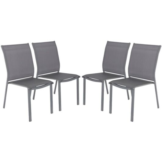 Set of 4 stackable garden chairs CLEVELAND aluminum and anthracite textilene, 64.5 x 45.5 x 89.5 cm