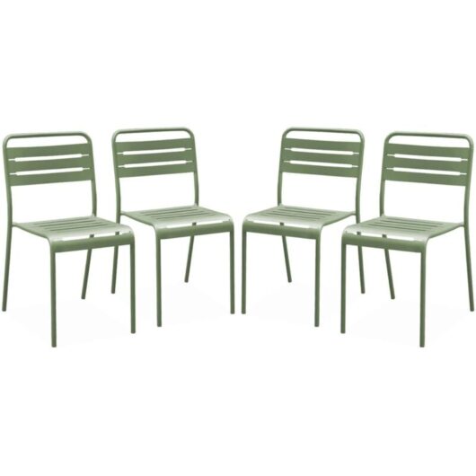 Set of 4 stackable steel garden chairs, Amelia, Green, 44x52x79 cm