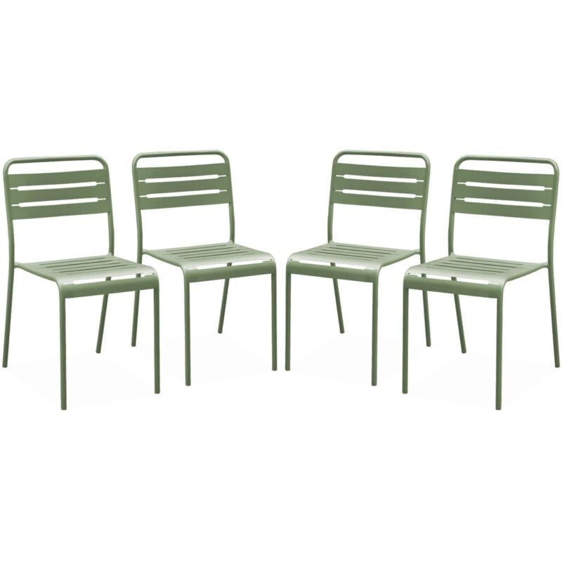 Set of 4 stackable steel garden chairs, Amelia, Green, 44x52x79 cm