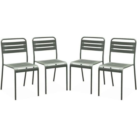 Set of 4 stackable steel garden chairs, Amelia, Khaki Green, 44x52x79 cm