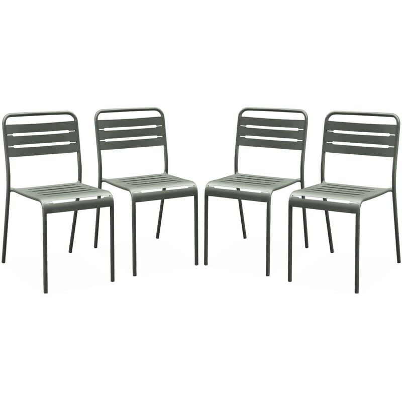 Set of 4 stackable steel garden chairs, Amelia, Khaki Green, 44x52x79 cm