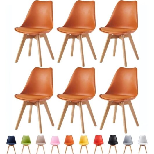 Set of 6 Dining Chairs Designer Side Chairs Wooden Home Office Commercial EVA ORANGE