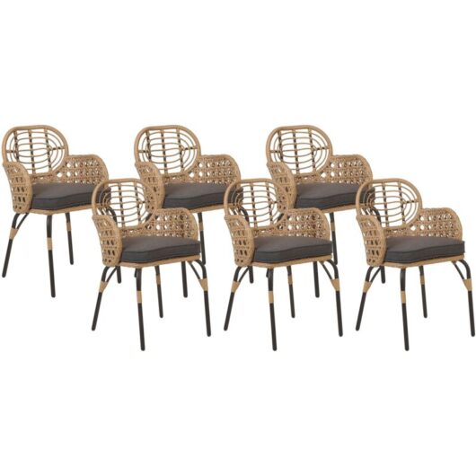 Set of 6 Garden Chairs with Cushions PRATELLO PE Rattan Natural