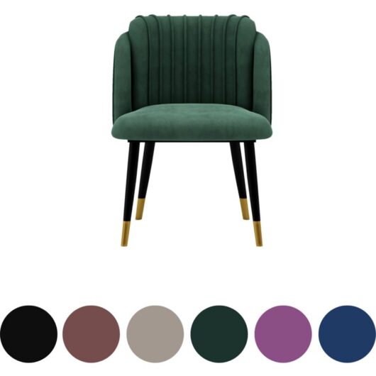 Single Milano Velvet Dining Chair - Metal Legs W/ Gold End Caps - Dining Room Chair - Upholstered Chair - Modern Dining Chair w/ Arms - Green
