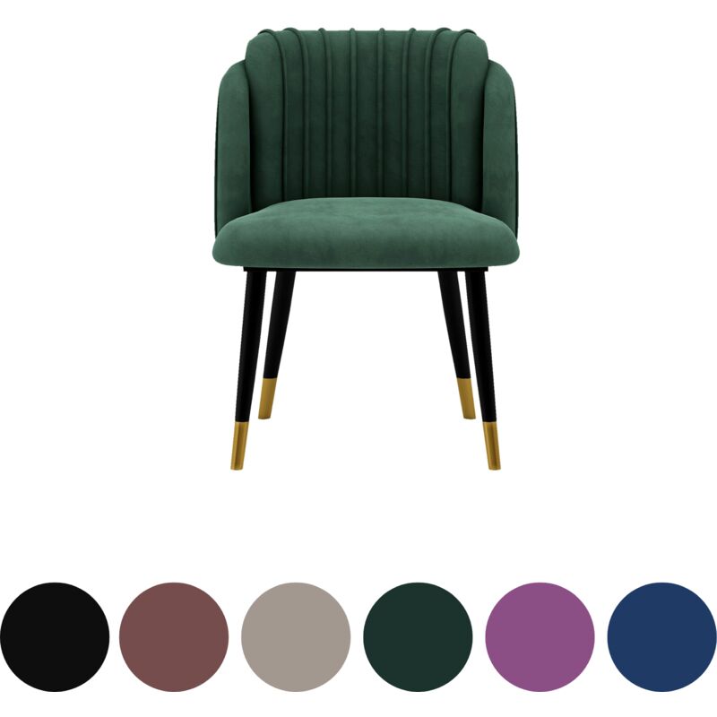 Single Milano Velvet Dining Chair - Metal Legs W/ Gold End Caps - Dining Room Chair - Upholstered Chair - Modern Dining Chair w/ Arms - Green