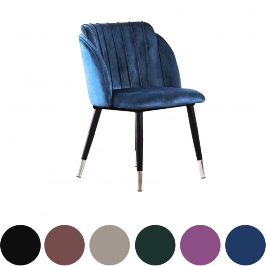 Single Milano Velvet Dining Chair - Metal Legs W/ Silver End Caps - Dining Room Chair - Upholstered Chair - Modern Dining Chair w/ Arms - Blue