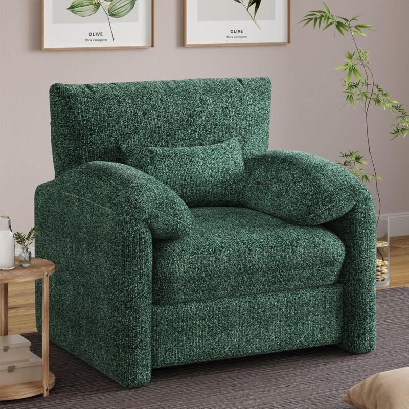 Sofa Oversized, Living Room Arm chair with Pillow, Modern Fireside Tub Velvet Sofa Chairs, Green - Yodolla