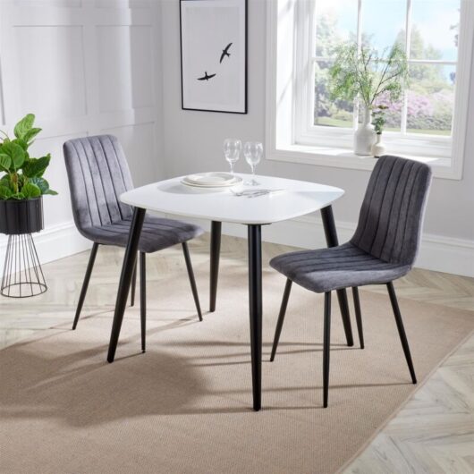 Straight Stitch Dining Chair with Tapered Legs (Set of 2) - Metal - L54 x W44 x H88 cm - Grey/Black - Flat Packed