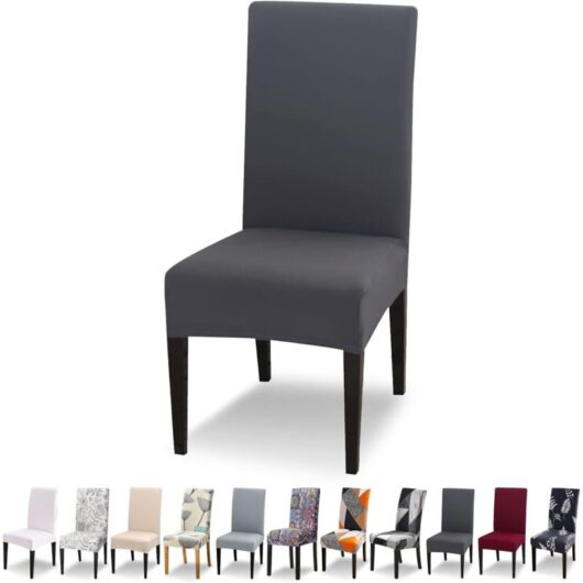 Stretch Chair Cover Set of 6, Universal Washable Modern Dining Room Chair Covers for Dining Room, Restaurant, Hotel, Bouquet Decor, Dark Grey