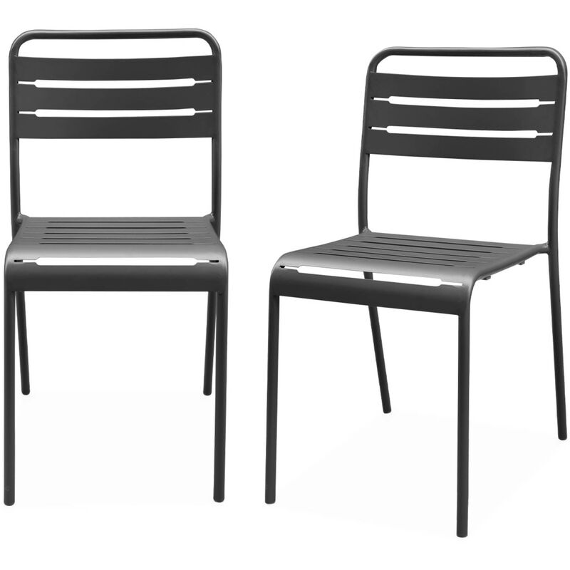 Sweeek - Pair of steel and stackable garden chairs, Amelia, Anthracite, 44x52x79 cm