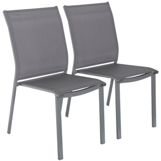 Sweeek - Set of 2 stackable garden chairs cleveland aluminum and anthracite textilene, 64.5 x 45.5 x 89.5 cm