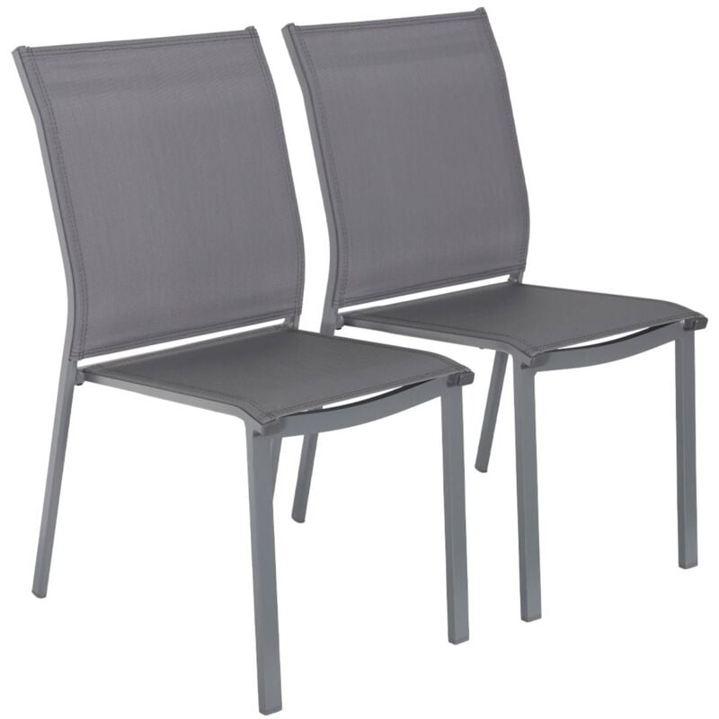 Sweeek - Set of 2 stackable garden chairs cleveland aluminum and anthracite textilene, 64.5 x 45.5 x 89.5 cm