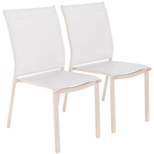 Sweeek - Set of 2 stackable garden chairs cleveland aluminum and beige textilene, 64.5 x 45.5 x 89.5 cm