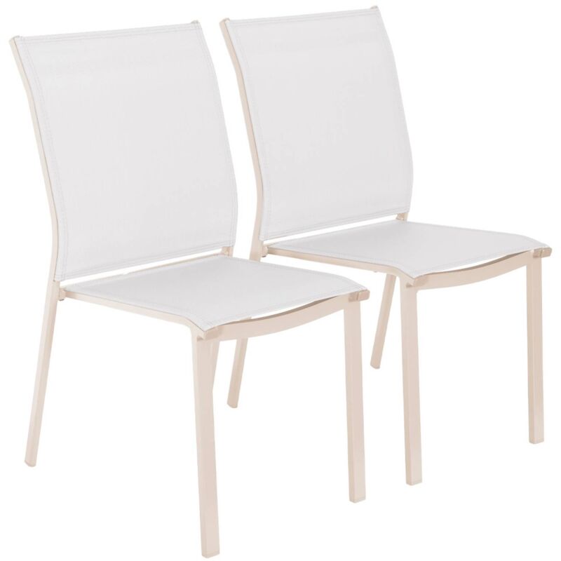 Sweeek - Set of 2 stackable garden chairs cleveland aluminum and beige textilene, 64.5 x 45.5 x 89.5 cm