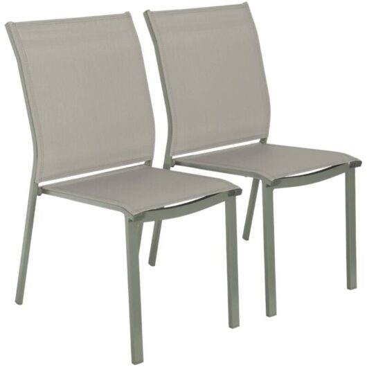 Sweeek - Set of 2 stackable garden chairs cleveland aluminum and khaki textilene, 64.5 x 45.5 x 89.5 cm