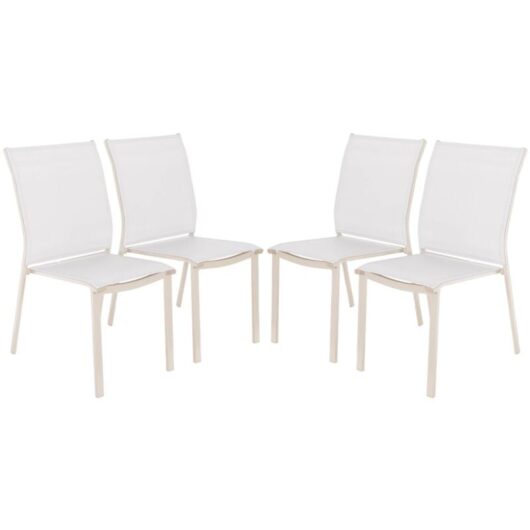 Sweeek - Set of 4 stackable garden chairs cleveland aluminum and beige textilene, 64.5 x 45.5 x 89.5 cm