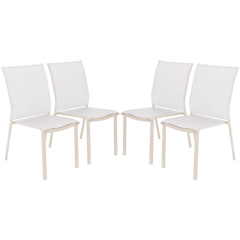 Sweeek - Set of 4 stackable garden chairs cleveland aluminum and beige textilene, 64.5 x 45.5 x 89.5 cm