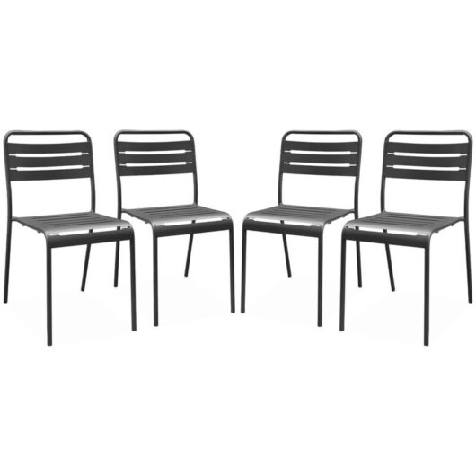 Sweeek - Set of 4 stackable steel garden chairs, Amelia, Anthracite, 44x52x79 cm