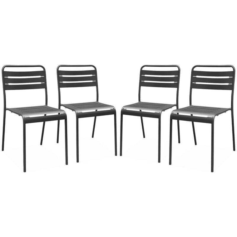 Sweeek - Set of 4 stackable steel garden chairs, Amelia, Anthracite, 44x52x79 cm