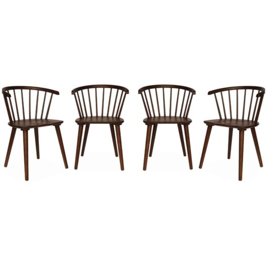 Sweeek - Set of 4 wooden and plywood chairs, Paula, Walnut, 53x47.5x76 cm