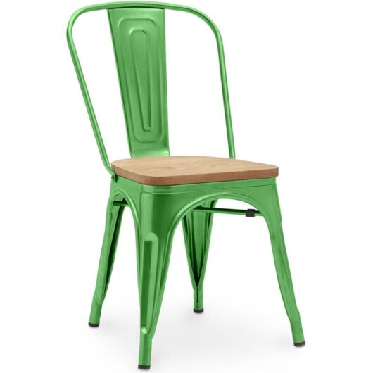 Tolix Style - Dining Chair - Industrial Design - Steel and Wood - New Edition - Stylix Green