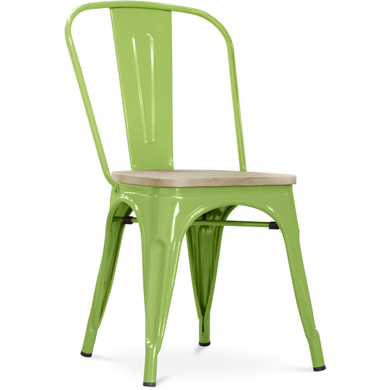 Tolix Style - Dining Chair - Industrial Design - Steel and Wood - New Edition - Stylix Light green