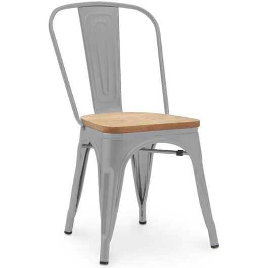 Tolix Style - Dining Chair - Industrial Design - Steel and Wood - New Edition - Stylix Light grey