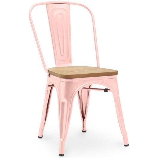 Tolix Style - Dining Chair - Industrial Design - Steel and Wood - New Edition - Stylix Pastel orange
