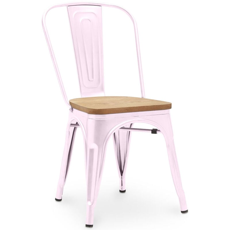 Tolix Style - Dining Chair - Industrial Design - Steel and Wood - New Edition - Stylix Pastel pink