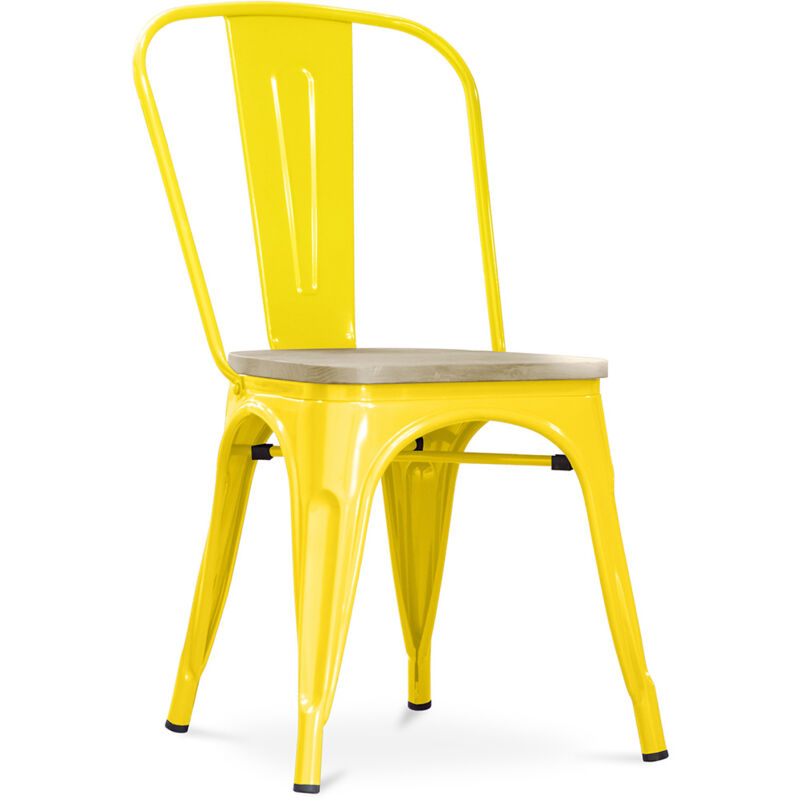 Tolix Style - Dining Chair - Industrial Design - Steel and Wood - New Edition - Stylix Yellow