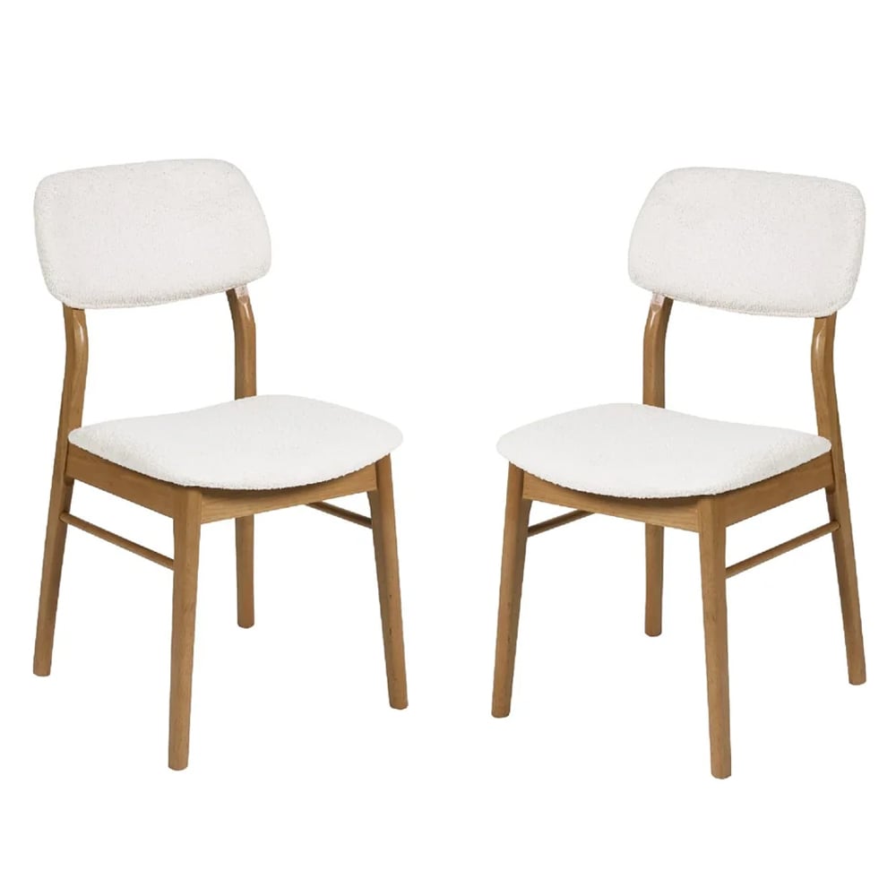 Topeka Oak Wooden Dining Chairs With White Fabric Seat - Pair