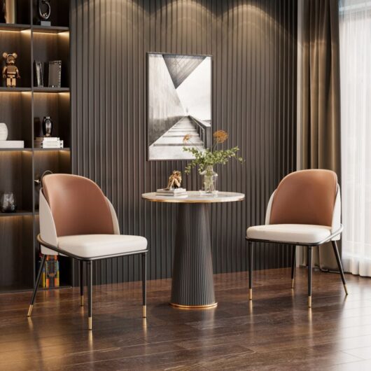 Unho - Two-tone Microfiber Leather Upholstered Dining Chairs (Set of 2) - Brown/Off White