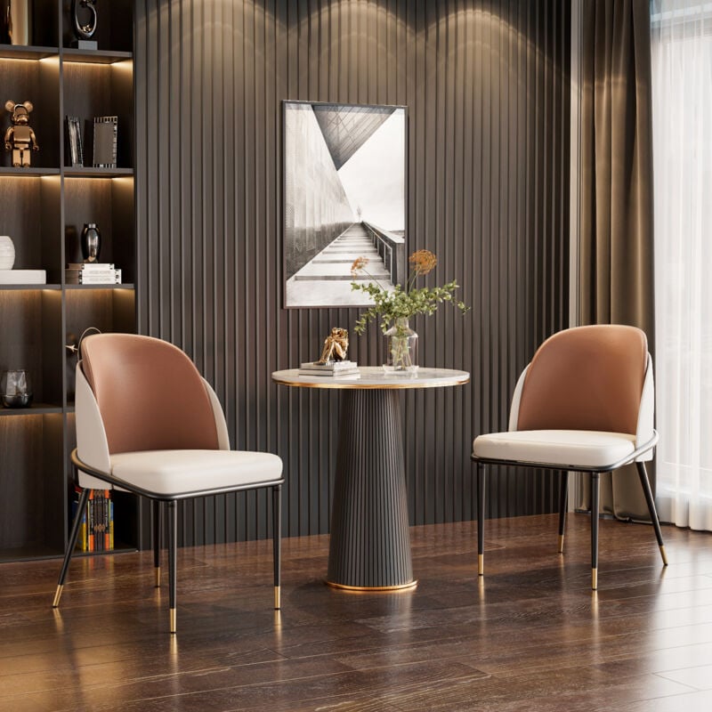 Unho - Two-tone Microfiber Leather Upholstered Dining Chairs (Set of 2) - Brown/Off White