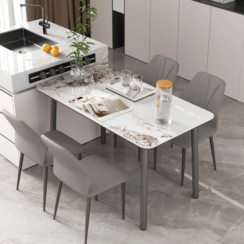 Unho - Upscale Microfiber Leather Upholstered Iron Dining Chair (Set of 2) - Grey