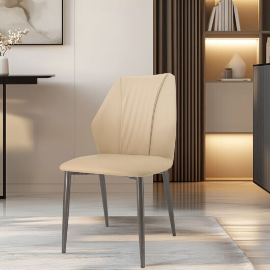 Upscale Microfiber Leather Upholstered Iron Dining Chair (Set of 2) - Khaki