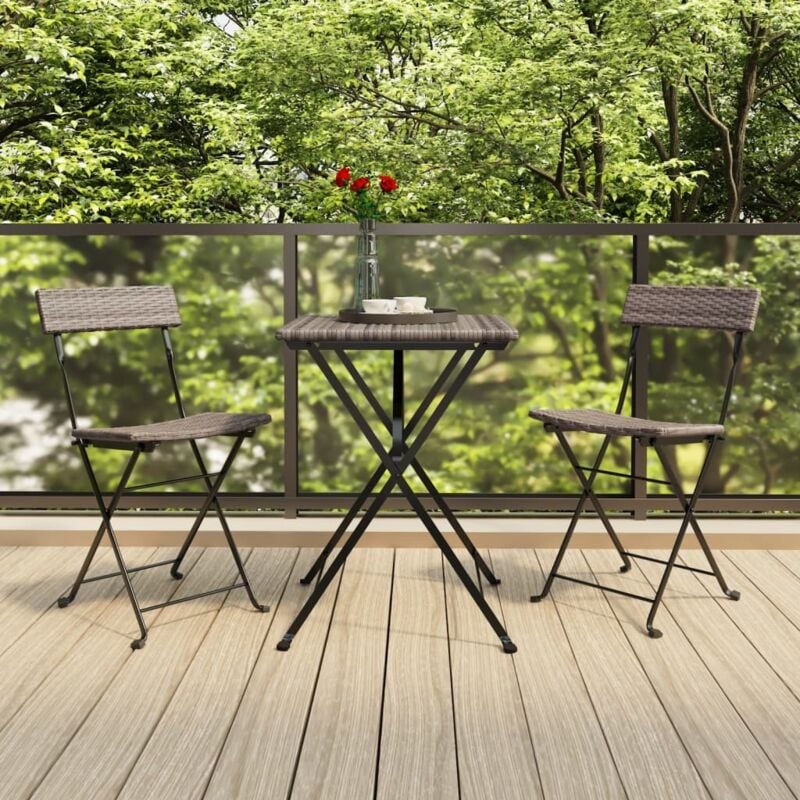 Vidaxl - Folding Bistro Chairs 2 pcs Grey Poly Rattan and Steel