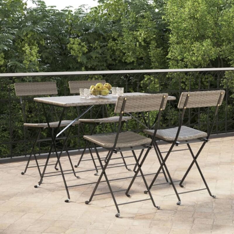 Vidaxl - Folding Bistro Chairs 4 pcs Grey Poly Rattan and Steel