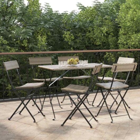 Vidaxl - Folding Bistro Chairs 6 pcs Grey Poly Rattan and Steel