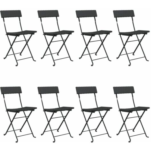 Vidaxl - Folding Bistro Chairs 8 pcs Black Poly Rattan and Steel