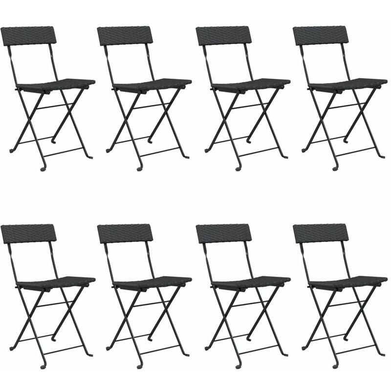 Vidaxl - Folding Bistro Chairs 8 pcs Black Poly Rattan and Steel