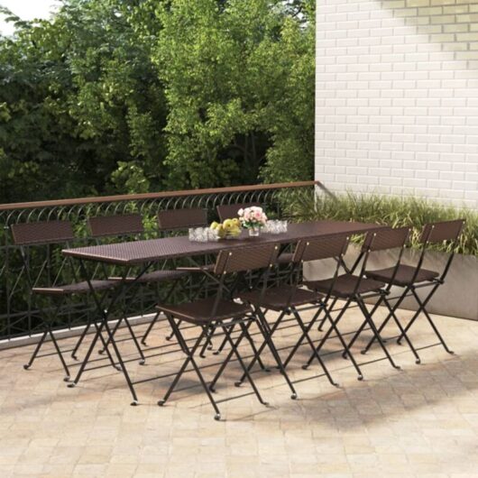 Vidaxl - Folding Bistro Chairs 8 pcs Brown Poly Rattan and Steel