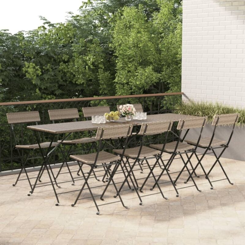 Vidaxl - Folding Bistro Chairs 8 pcs Grey Poly Rattan and Steel