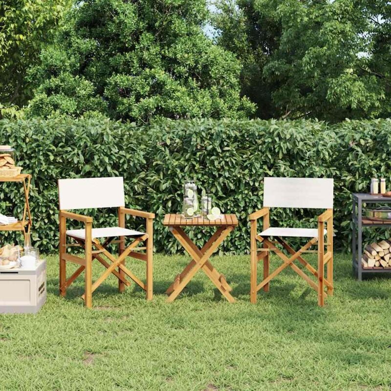 Vidaxl - Folding Director's Chairs 2 pcs Cream Solid Wood Teak