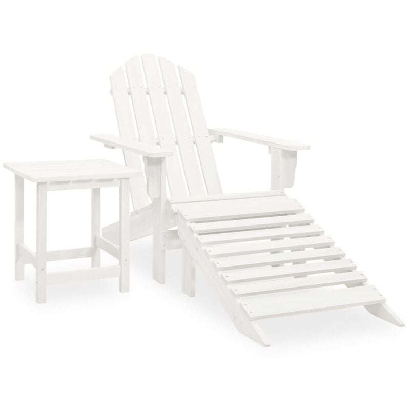Vidaxl - Garden Adirondack Chair with Ottoman&Table Solid Fir Wood White