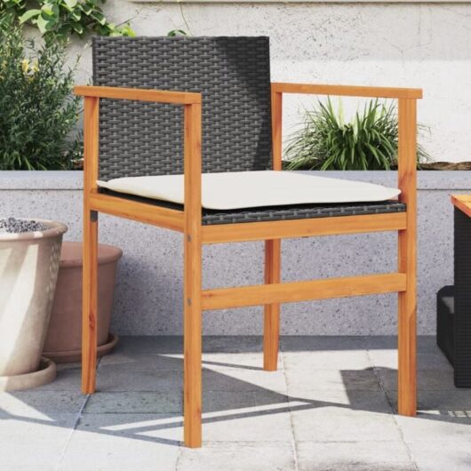 Vidaxl - Garden Chairs with Cushions 2 pcs Black Poly Rattan&Solid Wood