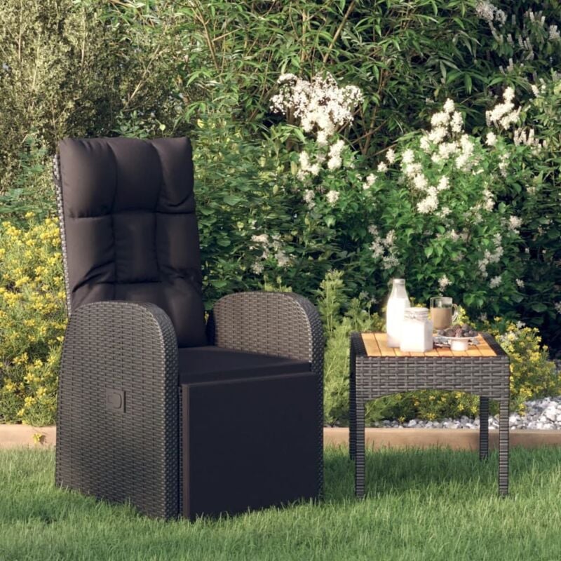 Vidaxl - Reclining Garden Chair with Cushions Black Poly Rattan