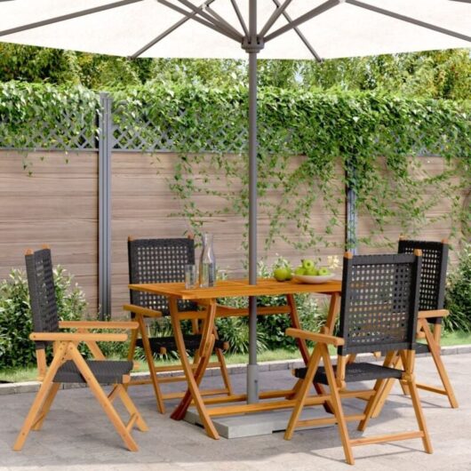 Vidaxl - Reclining Garden Chairs 4 pcs Black Poly Rattan and Solid Wood