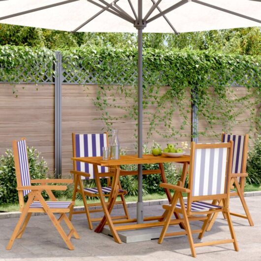 Vidaxl - Reclining Garden Chairs 4 pcs Blue and White Fabric and Solid Wood